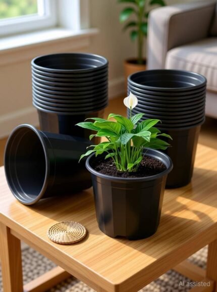 10 Inch Black Nursery Pots - Set of 6 Pots